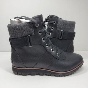 New Sorel Harlow Conquest Black Leather Lace up Boot